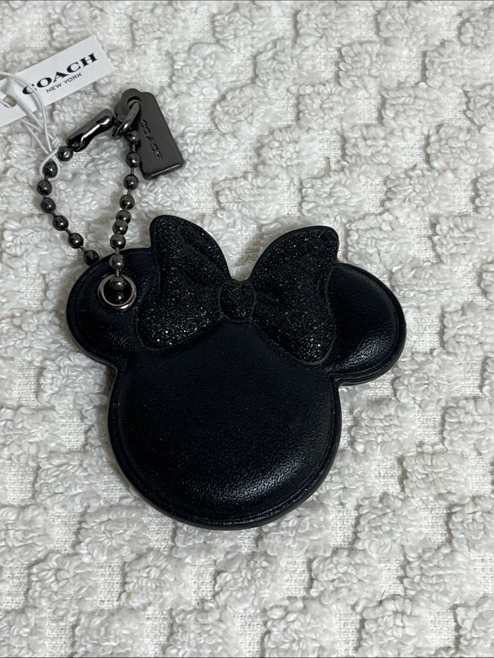 COACH X Disney Minnie Mouse Black Leather Keychain Bag Charm Hang Tag